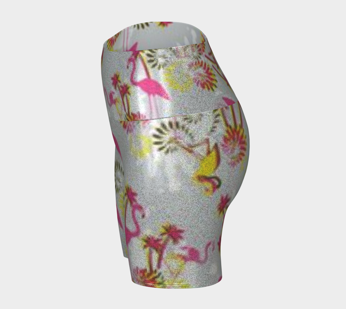 Custom Handsewn Glitter Sport and Fitness Shorts for Women,  Teen Girls, and Moms-Pink Flamingo Pattern, Made In Canada