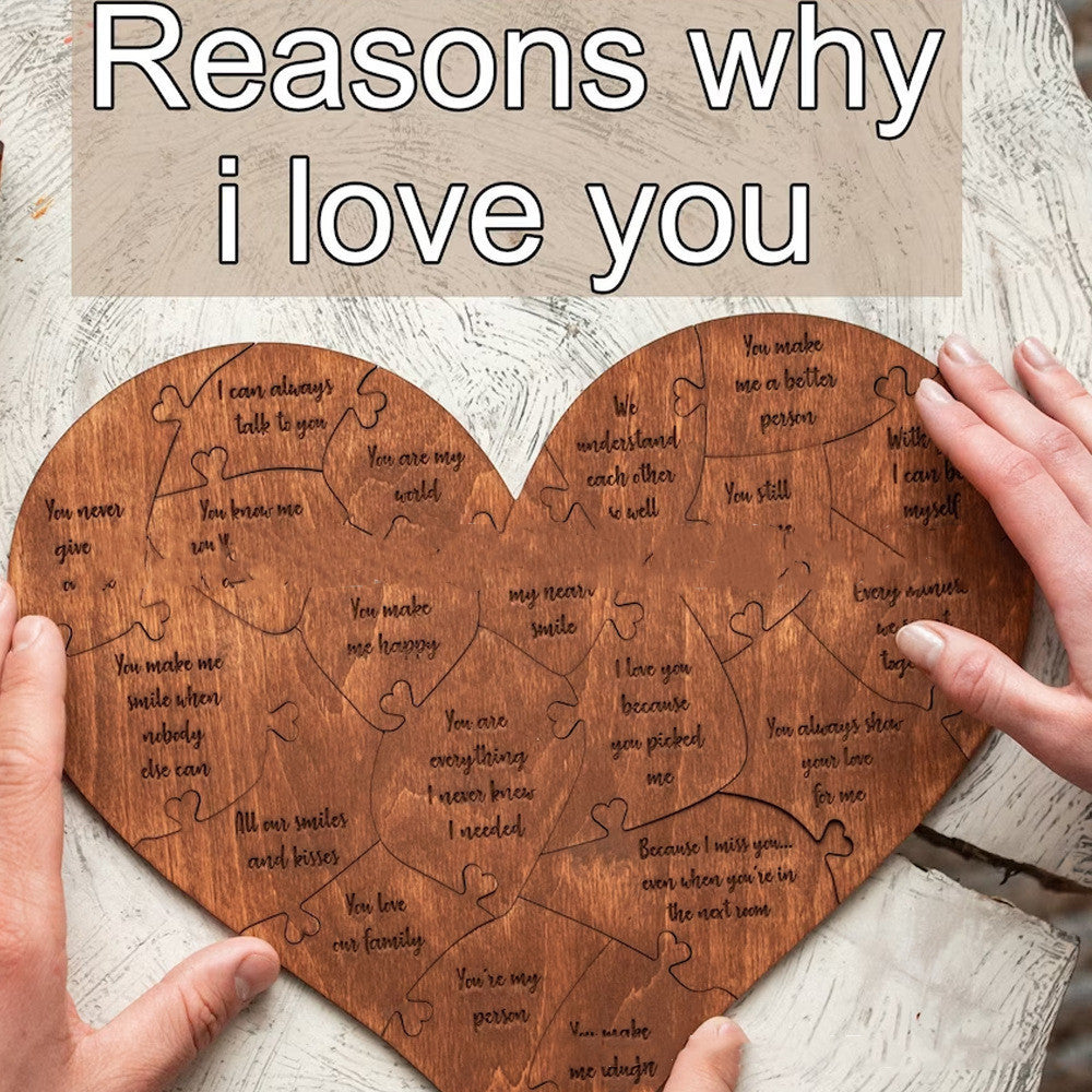 Reasons Why I Love You Wooden Heart Puzzle Romantic Love Jigsaw Puzzle for Wedding Anniversary, Wife and Husband Birthday Gifts, Valentine's Day Gift