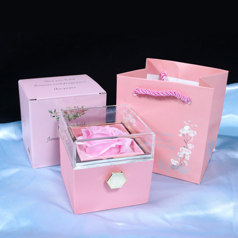 Rotating Rose Flower Jewelry Packaging Gift Box- Valentine's Day Gift For Women, Wife, Daughter, Girlfriend, BFF