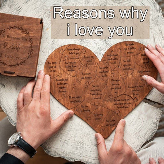 Reasons Why I Love You Wooden Heart Puzzle Romantic Love Jigsaw Puzzle for Wedding Anniversary, Wife and Husband Birthday Gifts, Valentine's Day Gift