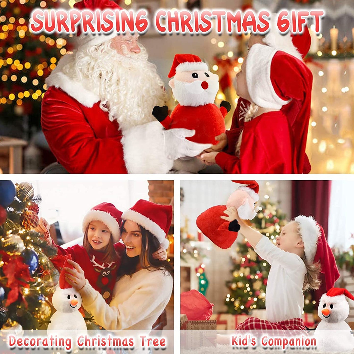Santa Plush Snowman Plush Toy Reversible Christmas Santa Claus Double Side Stuffed Plushie Soft Doll New Year Birthday Gift for Kids Amazon Platform Banned