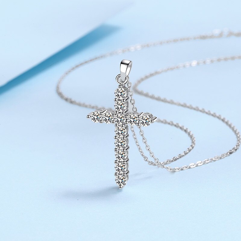 Moissanite Stone Diamond Cross Necklace