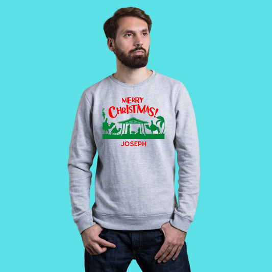Personalized Christmas Sweater. Nativity Scene Graphic Sweatshirt