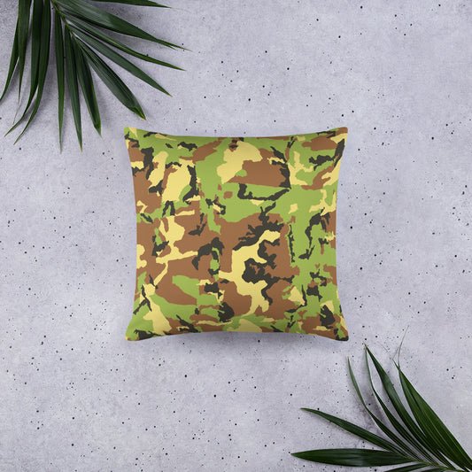 Custom Camouflage Pillow. Throw Pillow. 100 percent polyester pillowcase and insert-18 by 18, 22 by 22, and 20 by 12 inches