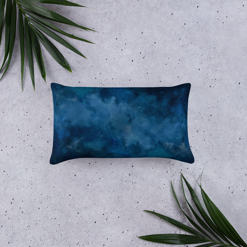 Deep Blue Watercolor Print Throw Pillow. Polyester Pillowcase and Insert Custom Home Pillow Decor. Housewarming Pillow Gift
