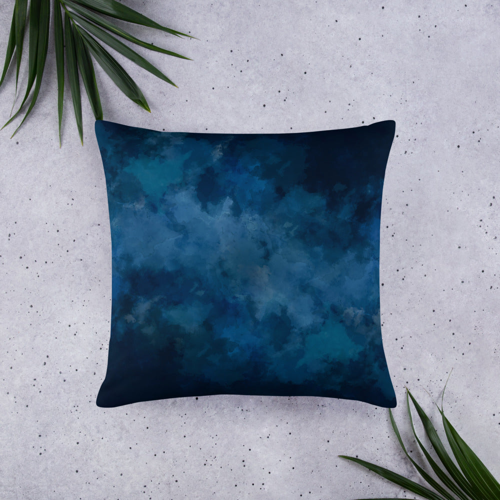 Deep Blue Watercolor Print Throw Pillow. Polyester Pillowcase and Insert Custom Home Pillow Decor. Housewarming Pillow Gift