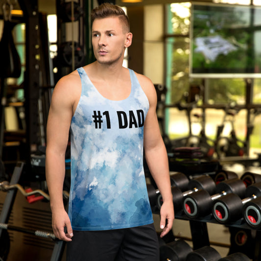 #1 Dad Tank Top. Unisex Tank Top Gift for Dads. Fathers Day Gift for Dads, Husbands, Grandpa. Watercolor Print Custom Tank Top for Fitness and Gym Lovers. Tanks Tee for Men Birthdays, Anniversaries and Other Special Events