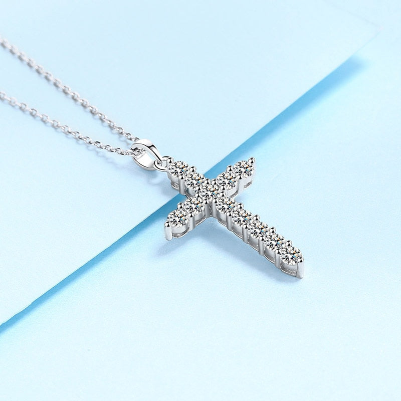 Moissanite Stone Diamond Cross Necklace