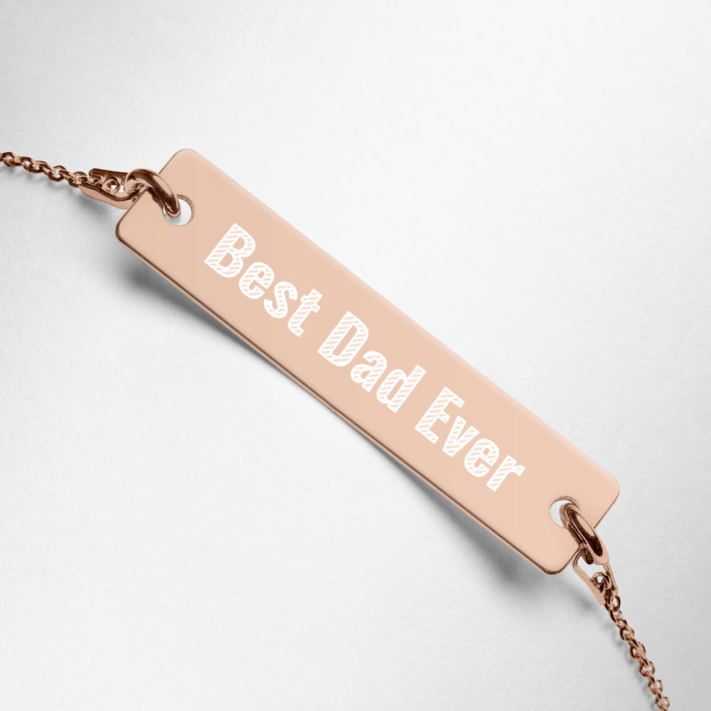 Personalized Best Dad Ever Engraved Silver Bar Chain Bracelet. Fathers Day Bracelet for Dad. Perfect  Custom Jewelry for Men. Made in USA-Sterling Silver Rhodium and Gold Plated Jewelry.