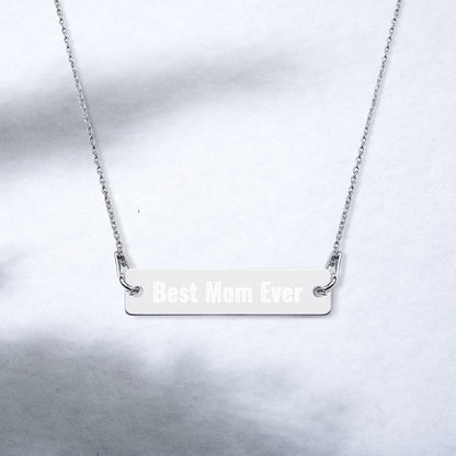 Personalized Best Mom Ever Bar Necklace. Engraved Silver Bar Chain Necklace. Gold Plated Sterling Silver Necklace for Moms. Perfect Gift for Moms, Her, Wife, Girlfriend. Made in USA-Rhodium, White and Black, 18K Rose Gold and 24K Gold Plated Necklace.