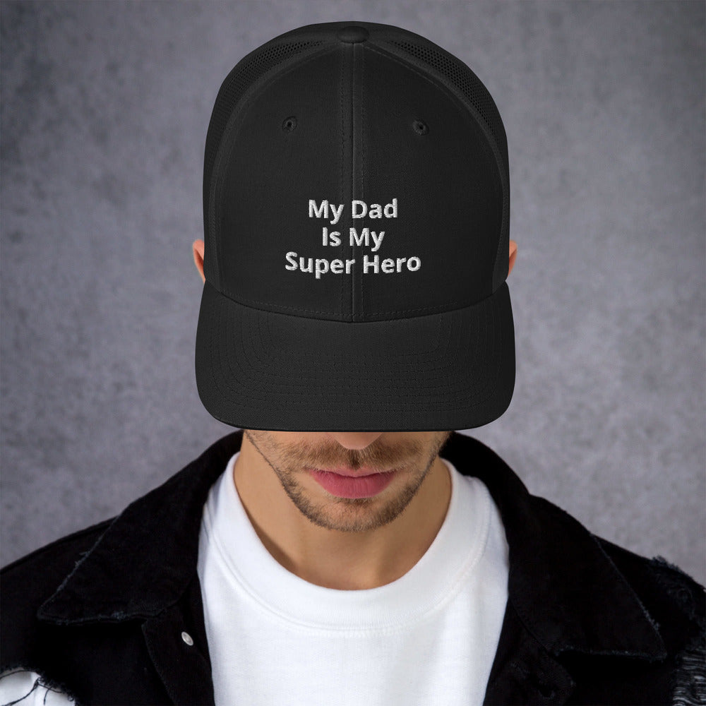 My Dad Is My Hero Trucker Cap. Custom Mesh Hat for Fathers Day. Hat Gift for Men. Daddy Summer Beach Hat. Gift for Dad, Grandpa, Son, Grandson. Holiday Gift for Men