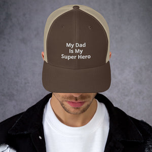 My Dad Is My Hero Trucker Cap. Custom Mesh Hat for Fathers Day. Hat Gift for Men. Daddy Summer Beach Hat. Gift for Dad, Grandpa, Son, Grandson. Holiday Gift for Men