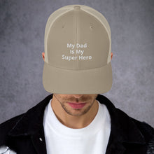 Load image into Gallery viewer, My Dad Is My Hero Trucker Cap. Custom Mesh Hat for Fathers Day. Hat Gift for Men. Daddy Summer Beach Hat. Gift for Dad, Grandpa, Son, Grandson. Holiday Gift for Men
