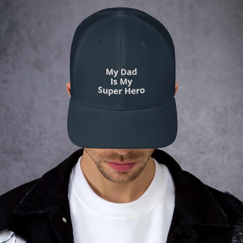 My Dad Is My Hero Trucker Cap. Custom Mesh Hat for Fathers Day. Hat Gift for Men. Daddy Summer Beach Hat. Gift for Dad, Grandpa, Son, Grandson. Holiday Gift for Men