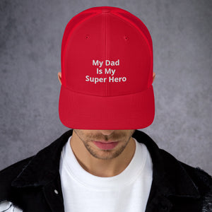 My Dad Is My Hero Trucker Cap. Custom Mesh Hat for Fathers Day. Hat Gift for Men. Daddy Summer Beach Hat. Gift for Dad, Grandpa, Son, Grandson. Holiday Gift for Men