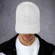 Load image into Gallery viewer, My Dad Is My Hero Trucker Cap. Custom Mesh Hat for Fathers Day. Hat Gift for Men. Daddy Summer Beach Hat. Gift for Dad, Grandpa, Son, Grandson. Holiday Gift for Men
