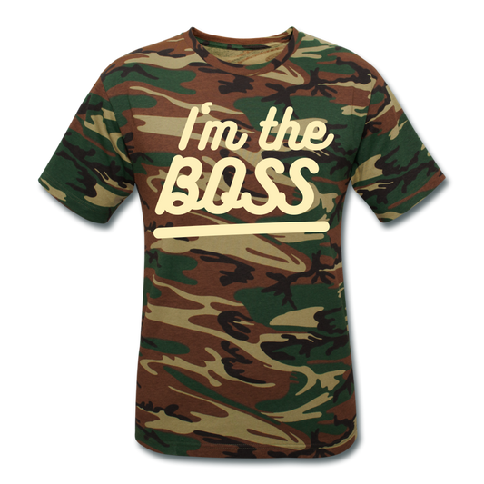 Custom Unisex Camouflage T-Shirt- I'm the Boss - green camouflage