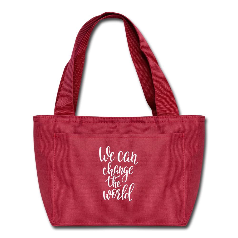 We Can Change the World Custom Lunch Bag. Inspirational Lunch Bag. - red
