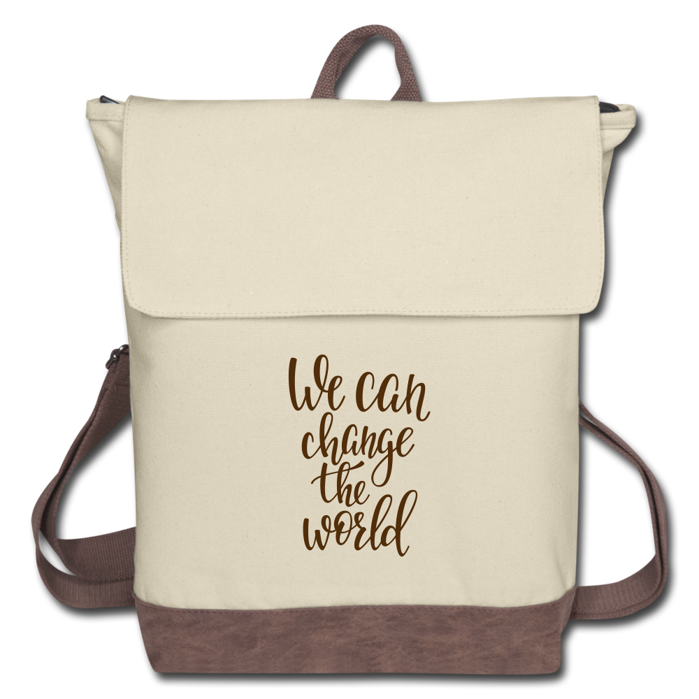 We Can Change the World Custom Canvas Backpack - ivory/brown