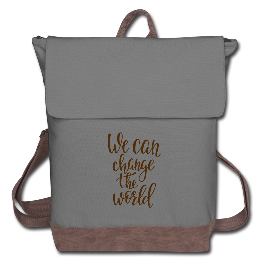 We Can Change the World Canvas Backpack - gray/brown