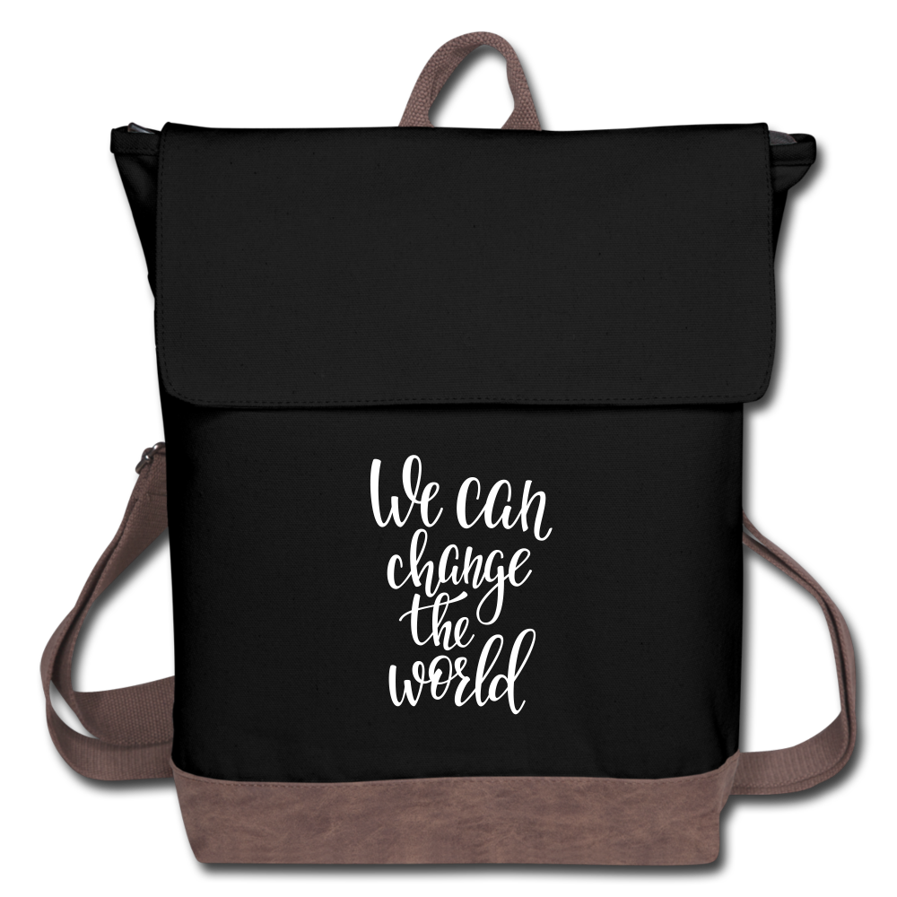 We Can Change the World Canvas Backpack - black/brown