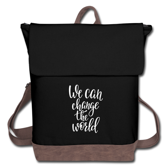 We Can Change the World Canvas Backpack - black/brown