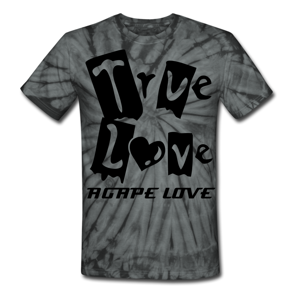 Christian Couples Custom T Shirt. Customizable T Shirt. True Love Unisex Tie Dye T-Shirt for Couples - spider black