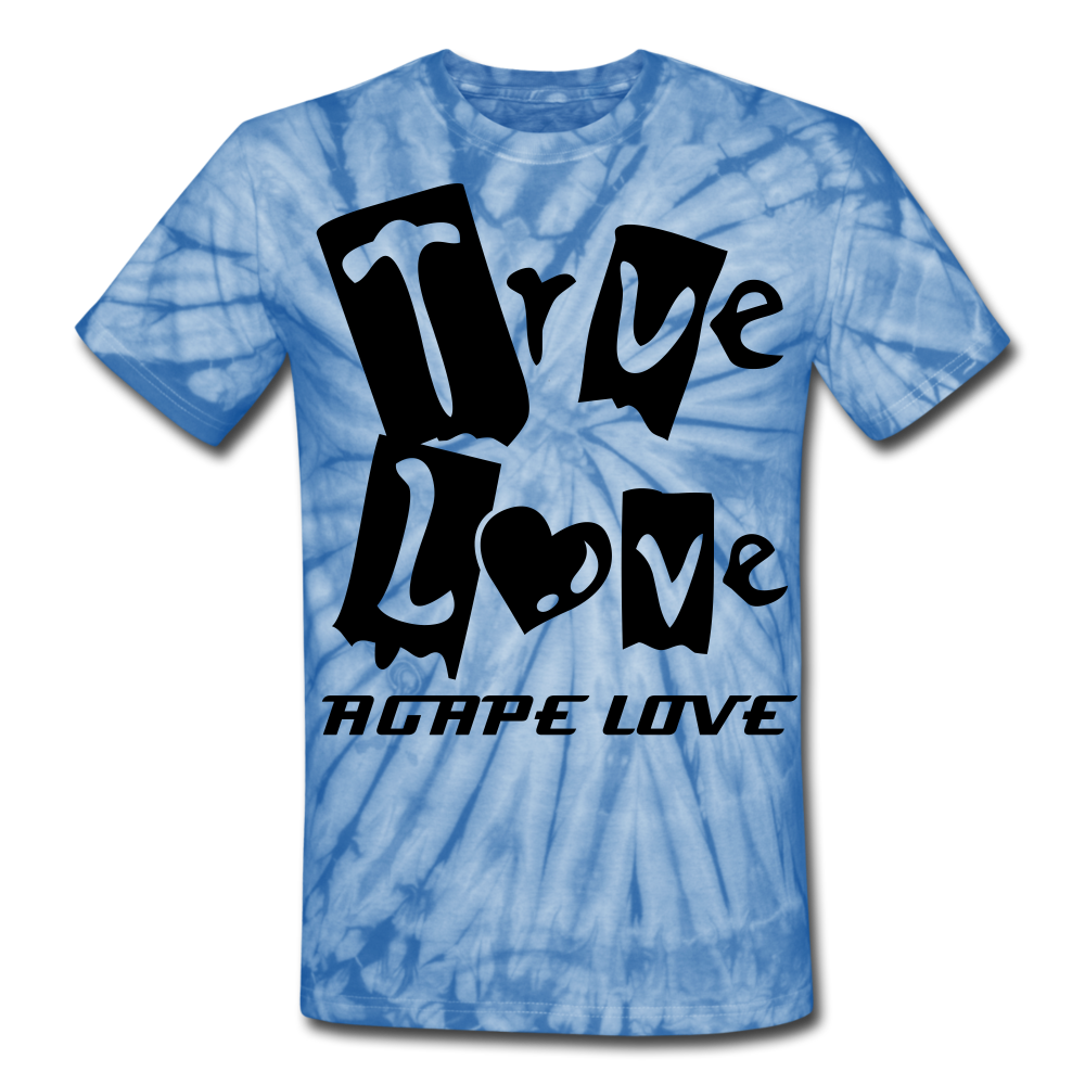 Christian Couples Custom T Shirt. Customizable T Shirt. True Love Unisex Tie Dye T-Shirt for Couples - spider baby blue