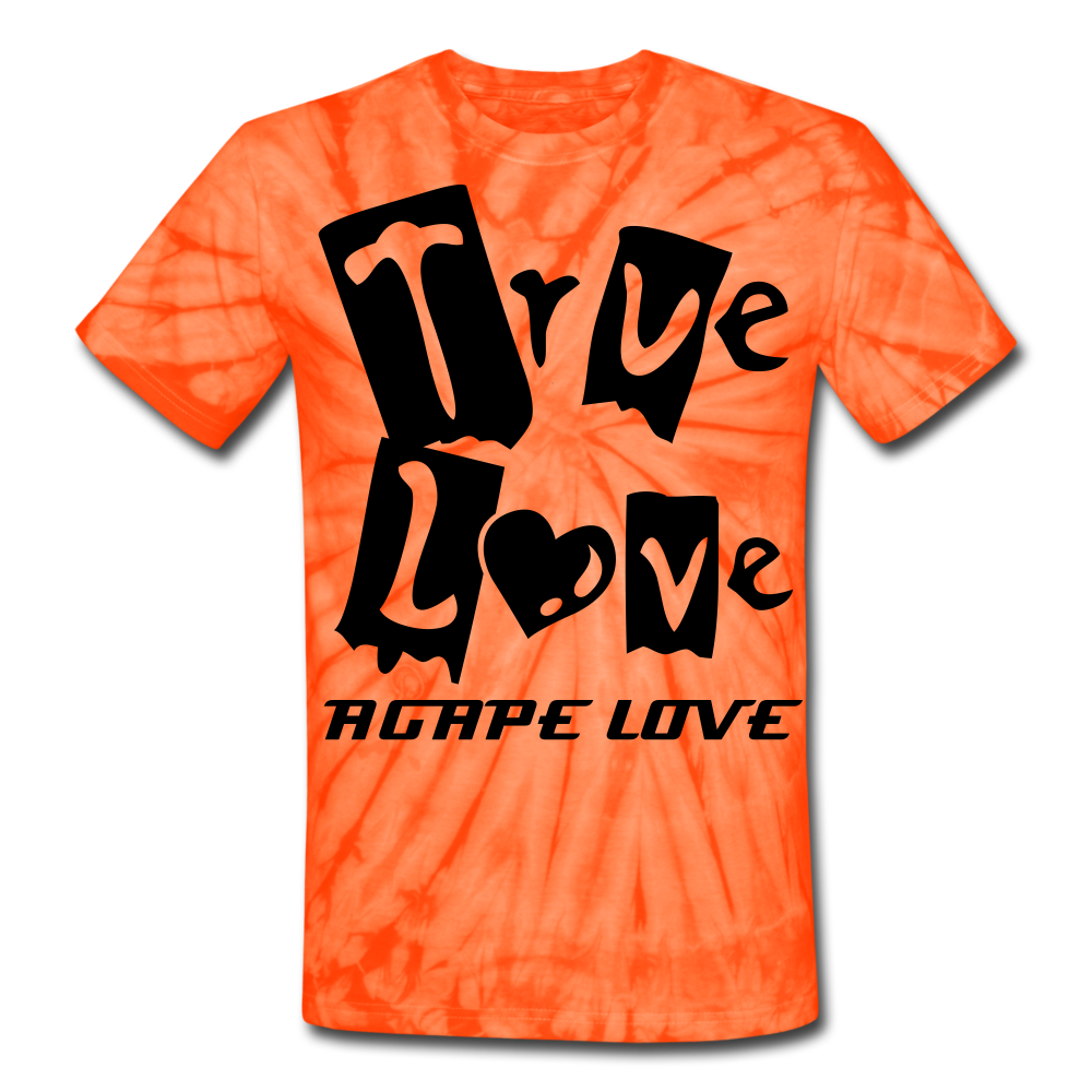 Christian Couples Custom T Shirt. Customizable T Shirt. True Love Unisex Tie Dye T-Shirt for Couples - spider orange