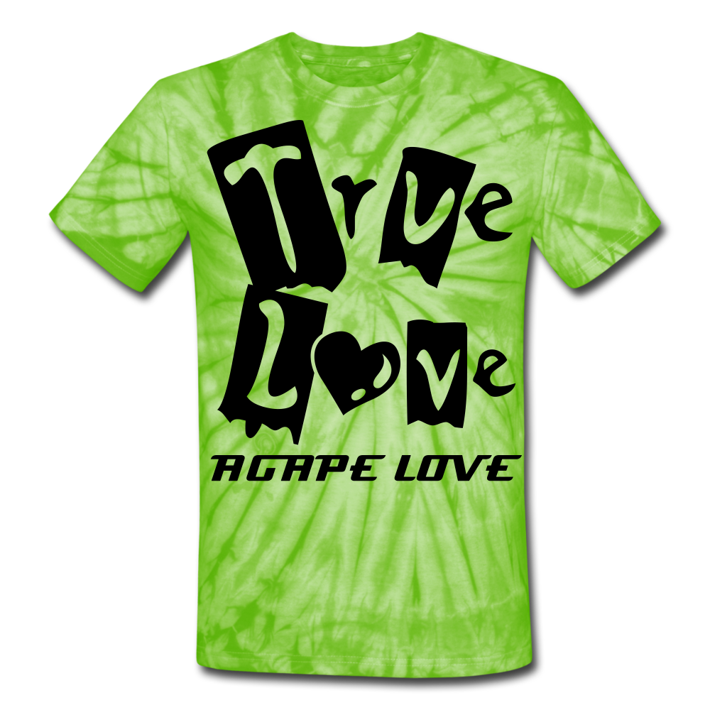 Christian Couples Custom T Shirt. Customizable T Shirt. True Love Unisex Tie Dye T-Shirt for Couples - spider lime green