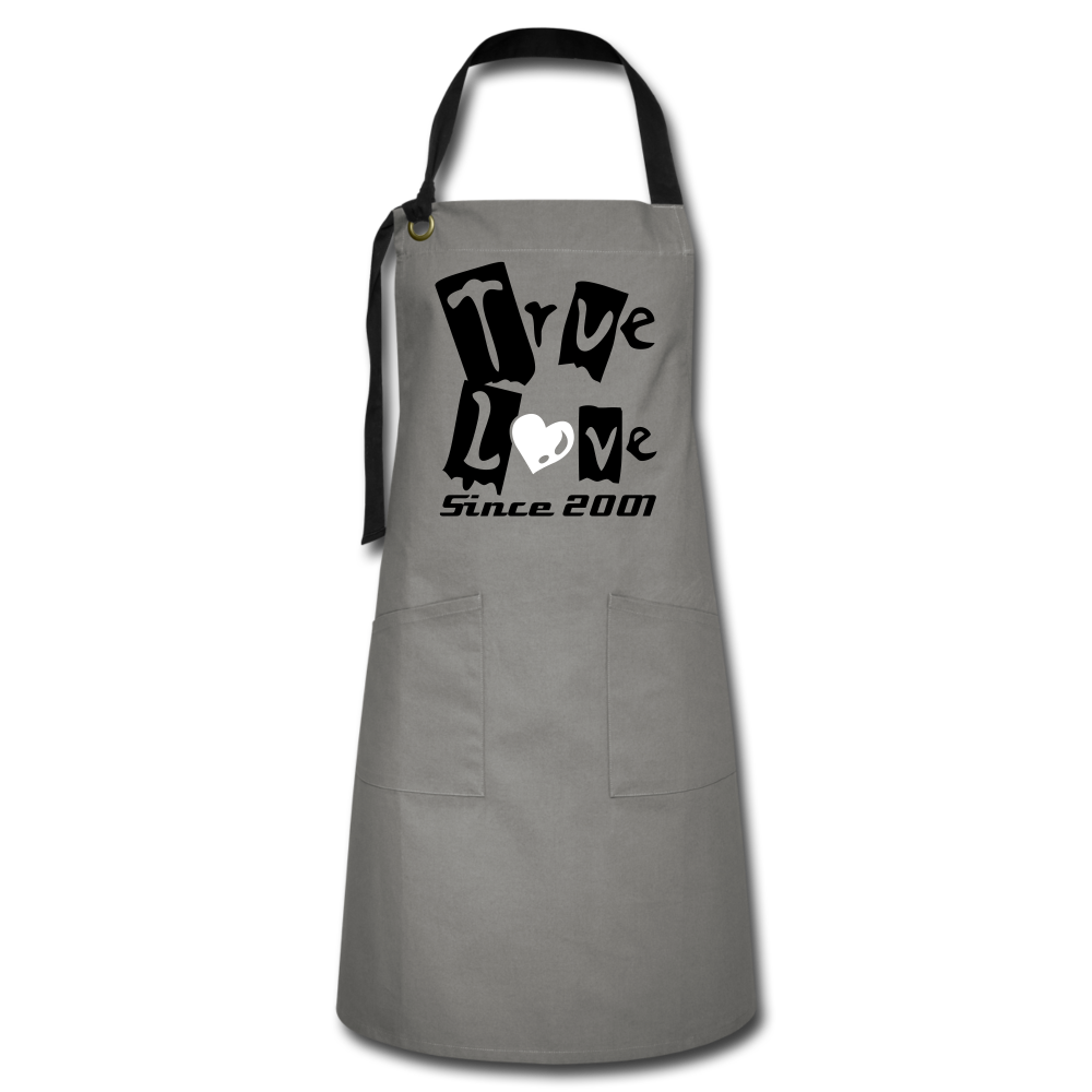 Personalized Custom Print Apron for Couples. Heavy Duty Canvas Work Apron with Tool Pockets & Adjustable Strap. Durable Artisan Apron - gray/black