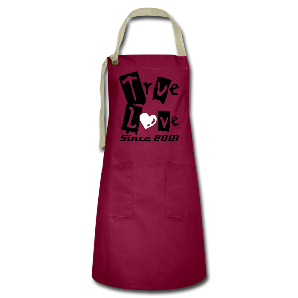 Personalized Custom Print Apron for Couples. Heavy Duty Canvas Work Apron with Tool Pockets & Adjustable Strap. Durable Artisan Apron - burgundy/khaki