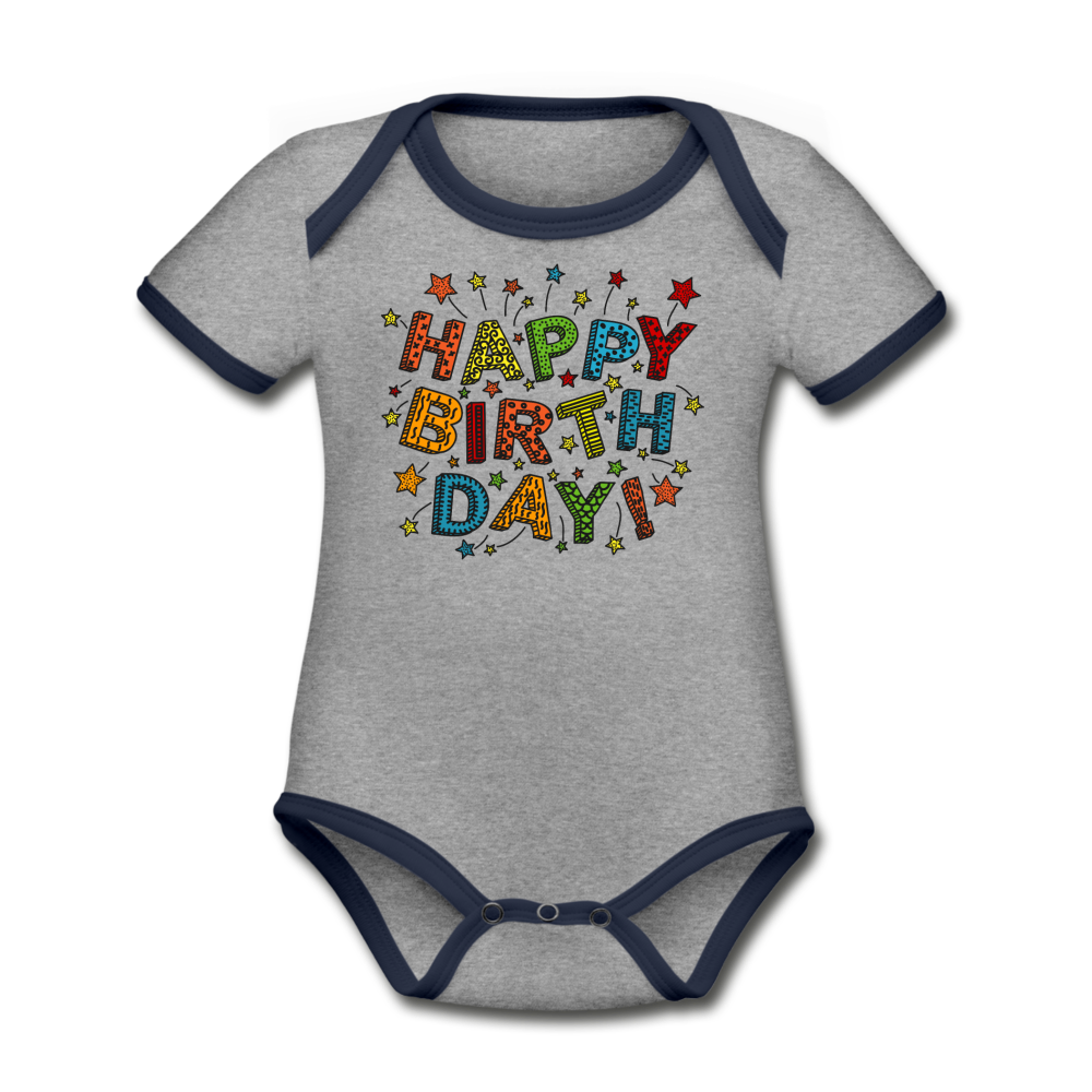 Personalized Custom Happy Birthday Hoodie for Kid and Teens. Heavy Blend Youth Hoodie for Cold Months. Fall, Winter, Spring Clothing - heather gray/navy