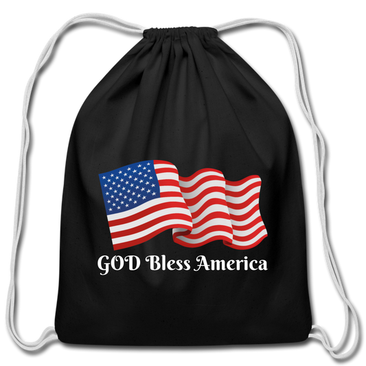 God Bless America Sack bag. Personalized Cotton Drawstring Bag. DIY Customizable Drawstring Backpack for Gym, Sports, Fitness. Made in USA Thanksgiving Gift. Custom Christmas Gift . Custom Washable Cotton Backpack for Children, Youths and Adults - black