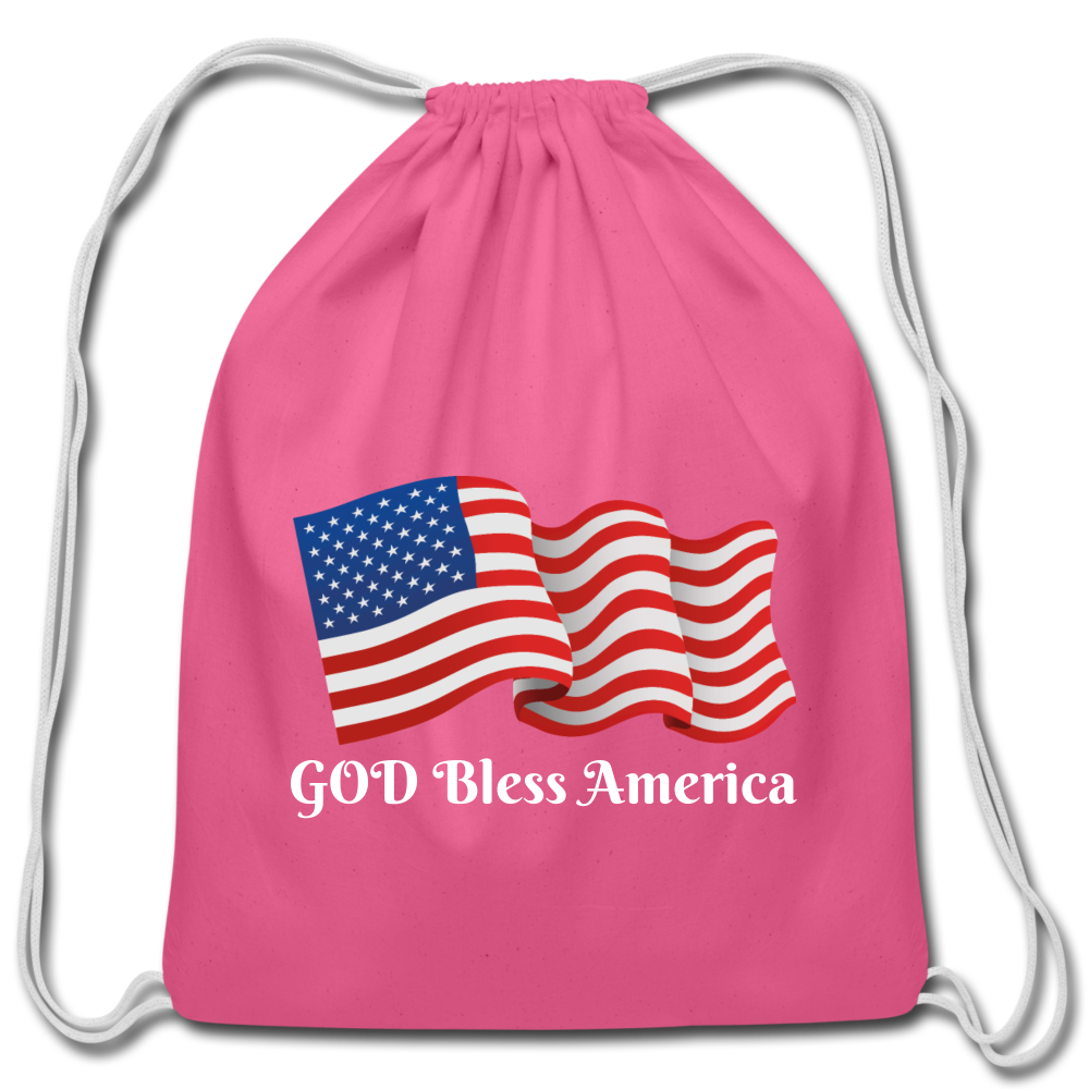God Bless America Sack bag. Personalized Cotton Drawstring Bag. DIY Customizable Drawstring Backpack for Gym, Sports, Fitness. Made in USA Thanksgiving Gift. Custom Christmas Gift . Custom Washable Cotton Backpack for Children, Youths and Adults - pink