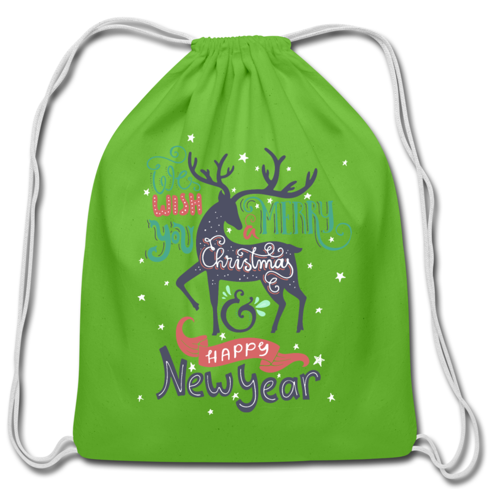Personalized Cotton Drawstring Bag. We Wish You a Merry Christmas and Happy New Year Drawstring Bag. Happy Holiday Washable Fabric Sack Bag - clover