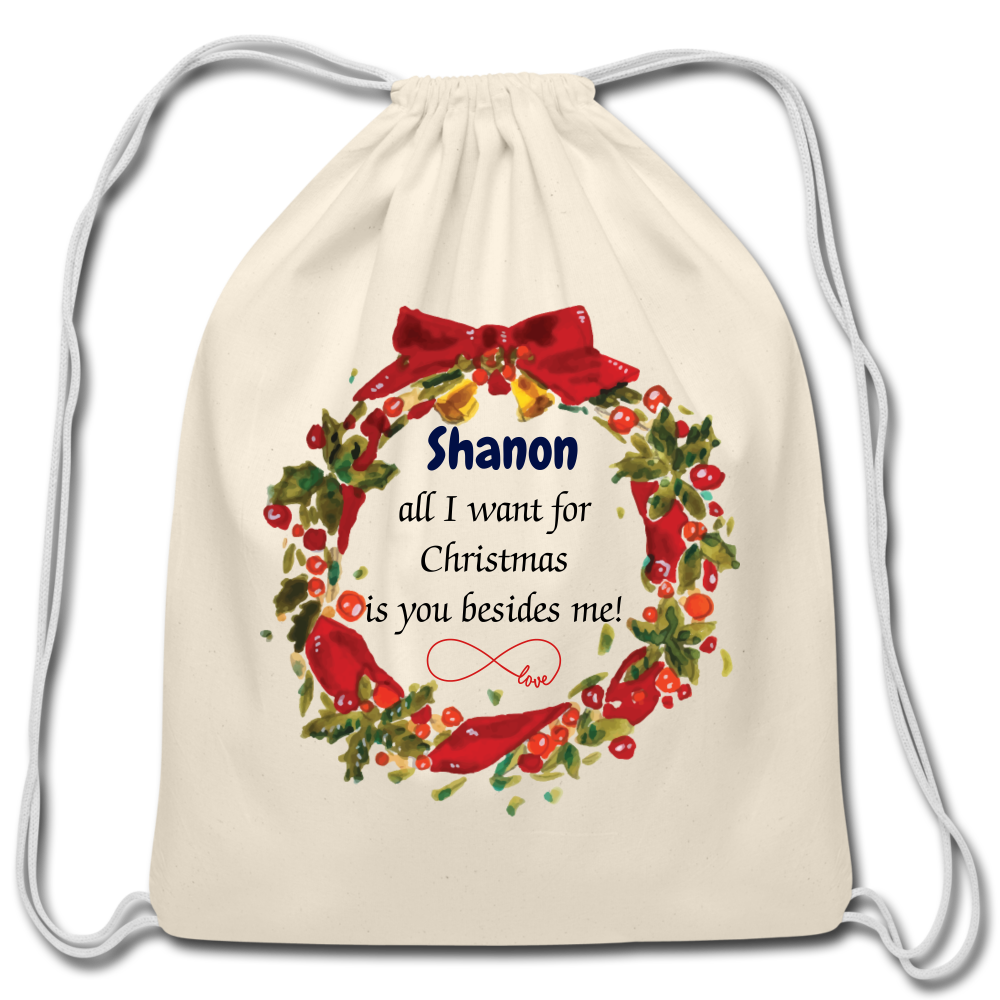 Personalized Cotton Drawstring Bag for Wife, Husband, Partner. Washable Merry Christmas Bag for Couples. Special Christmas Gift for Your Spouse. - natural