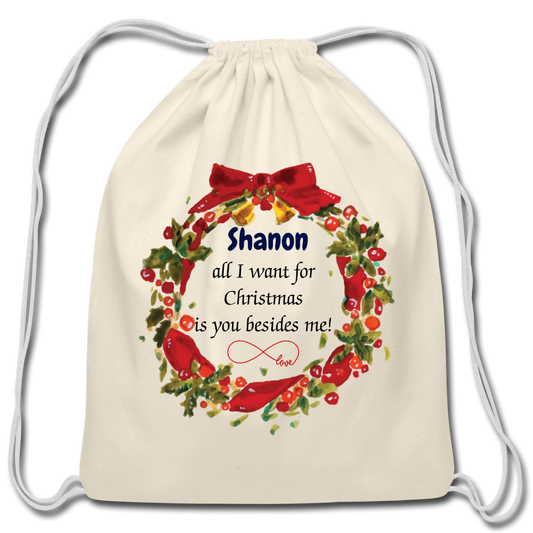 Personalized Cotton Drawstring Bag for Wife, Husband, Partner. Washable Merry Christmas Bag for Couples. Special Christmas Gift for Your Spouse. - natural