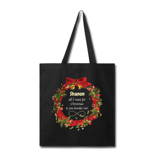 Personalized Christmas Tote Bag for Lovers, Couples, Partners. All I Want Is You Tote Bag for Casual Outing and Eco-Friendly Shopping - black