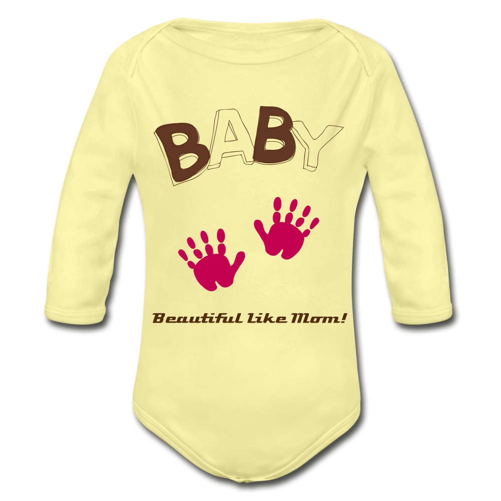 Personalized Organic Long Sleeve Baby Bodysuit for Girls. Infant and Toddler Body Suits. Baby Shower, Gender Reveal, Newly Born Gift - washed yellow