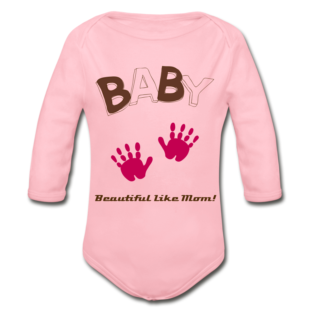 Personalized Organic Long Sleeve Baby Bodysuit for Girls. Infant and Toddler Body Suits. Baby Shower, Gender Reveal, Newly Born Gift - light pink