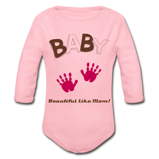 Personalized Organic Long Sleeve Baby Bodysuit for Girls. Infant and Toddler Body Suits. Baby Shower, Gender Reveal, Newly Born Gift - light pink
