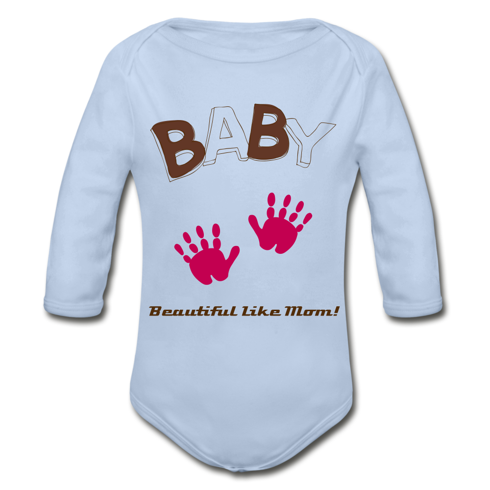 Personalized Organic Long Sleeve Baby Bodysuit for Girls. Infant and Toddler Body Suits. Baby Shower, Gender Reveal, Newly Born Gift - sky