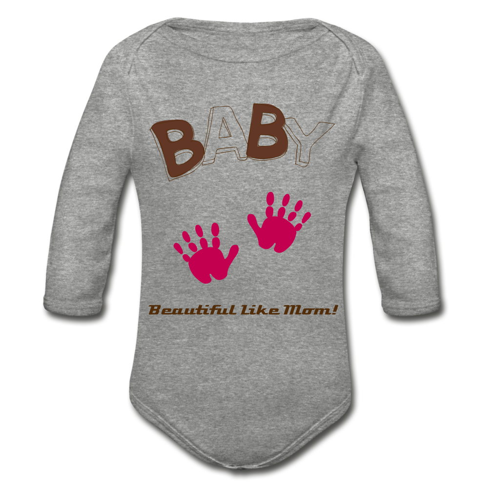 Personalized Organic Long Sleeve Baby Bodysuit for Girls. Infant and Toddler Body Suits. Baby Shower, Gender Reveal, Newly Born Gift - heather gray