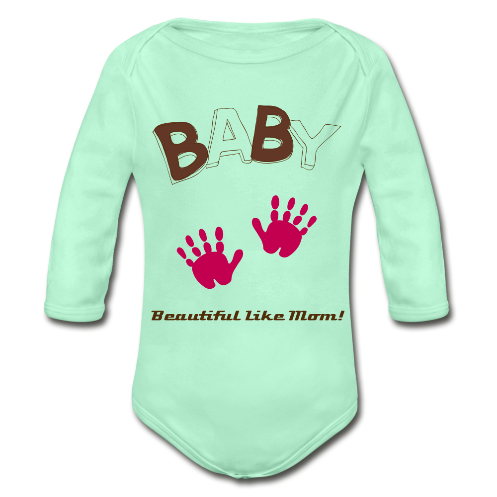 Personalized Organic Long Sleeve Baby Bodysuit for Girls. Infant and Toddler Body Suits. Baby Shower, Gender Reveal, Newly Born Gift - light mint