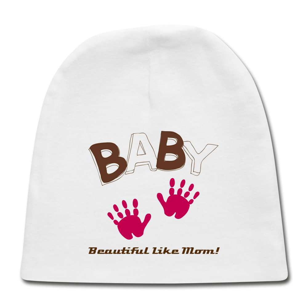 Personalized Custom Baby Girl Cap. Beautiful Like Mom Baby Shower, Sex Revealed Gift for Baby Girl. Baby Cap for New Born Infants, and Toddlers, DIY Customizable Baby Cap - white