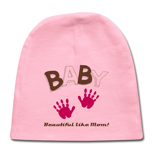 Personalized Custom Baby Girl Cap. Beautiful Like Mom Baby Shower, Sex Revealed Gift for Baby Girl. Baby Cap for New Born Infants, and Toddlers, DIY Customizable Baby Cap - light pink