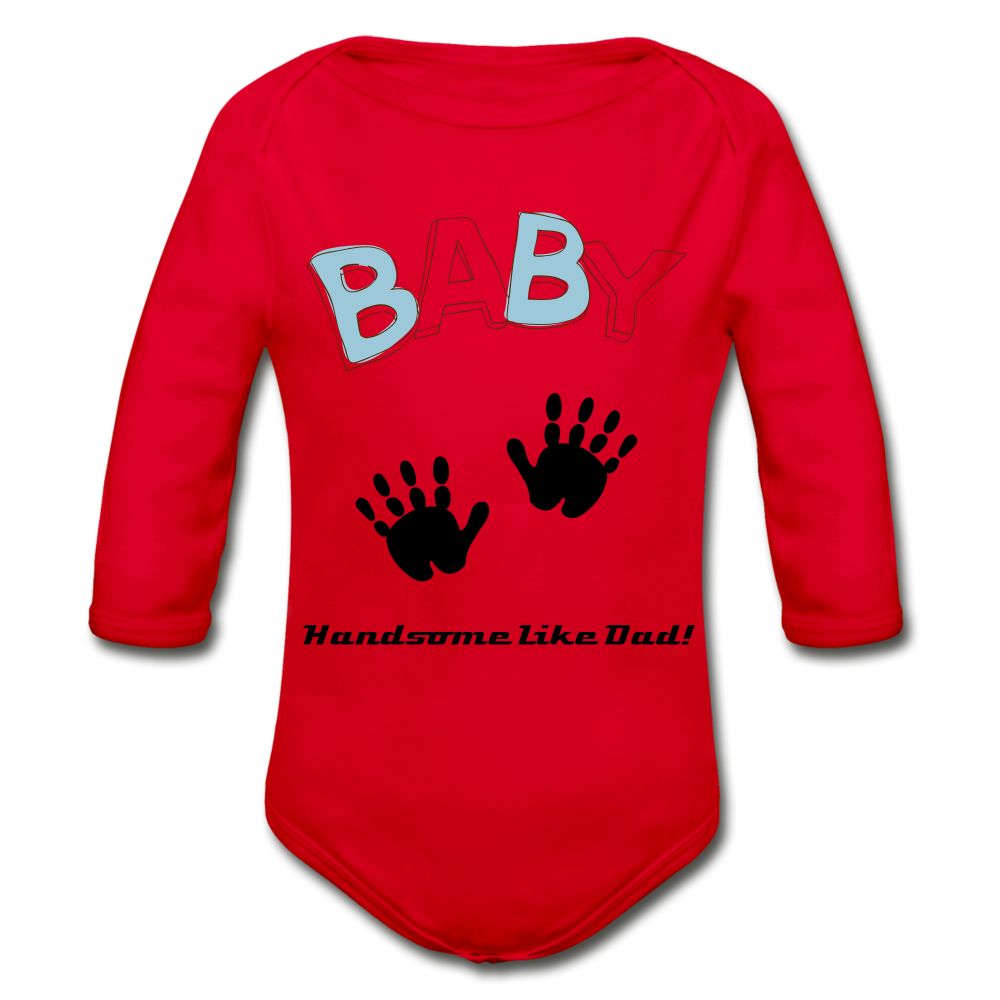 Personalized Organic Long Sleeve Baby Bodysuit. Baby Shower Gift for Boys. Gift for Expectant Moms, Infants, New Born. Toddlers. 6 Months to 18 months. - red