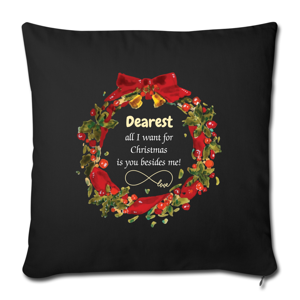 Personalized Throw Pillow Cover for Couples, Partners. Merry Christmas Decorative Pillow Cover. 18” x 18” DIY Customizable Throw Pillow Case for Spouses - black