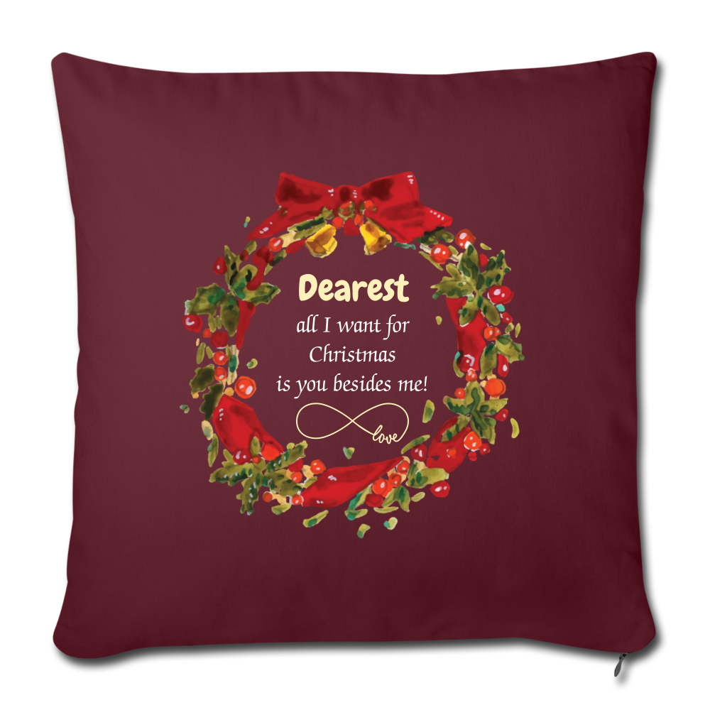 Personalized Throw Pillow Cover for Couples, Partners. Merry Christmas Decorative Pillow Cover. 18” x 18” DIY Customizable Throw Pillow Case for Spouses - burgundy